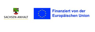 Man sieht das Länderlogoo von Sachsen-Anhalt, die europäische Flagge sowie den Schriftzug "Finanziert von der Europäischen Union"