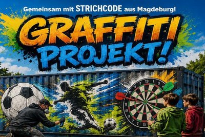 KI-generiertes Bild mit Fußball, Sprayer, Dartscheibe und Kindern