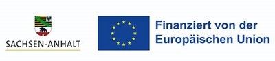 Das Foto zeigt die Logos des Landes Sachsen-Anhalt, die Europa-Flage und den Schriftzug "Finanziert von der Europäischen Union"